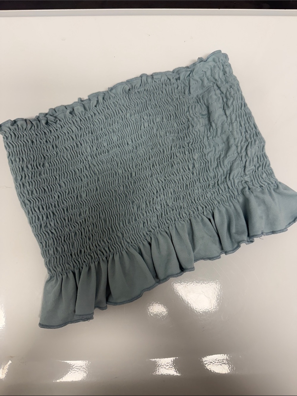Smocked Ruffle Tube Top in Light Blue Cropped Top - Size Medium